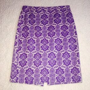 J Crew purple paisley print No. 2 pencil skirt 00